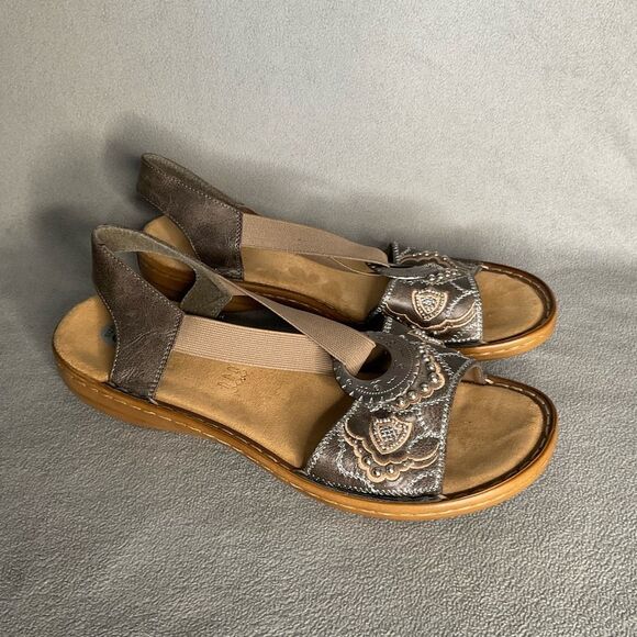 Women's Rieker Regina Sandals‎ Metal Embellishments Slip On Size 41/ US 9,5 Gray - Picture 1 of 11